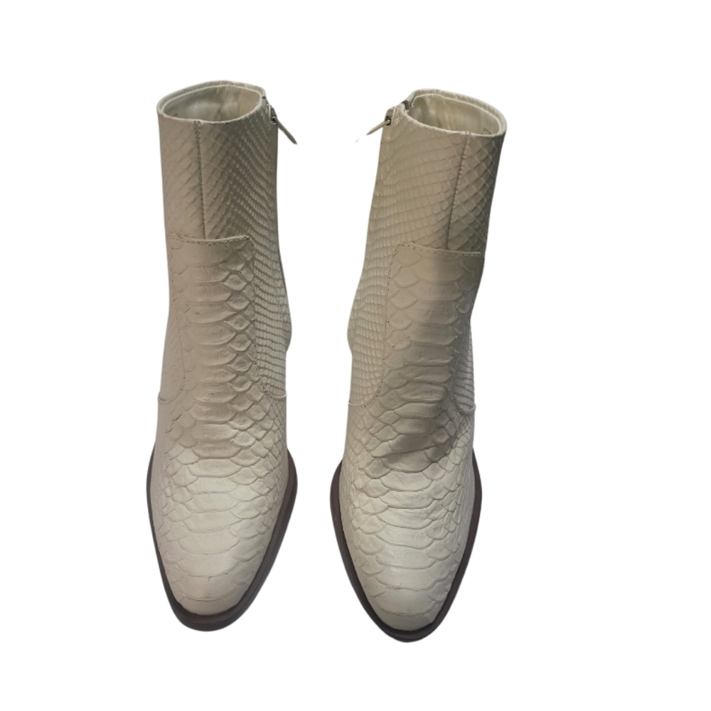 Gianni Binni White Snake Embossed Leather Booties